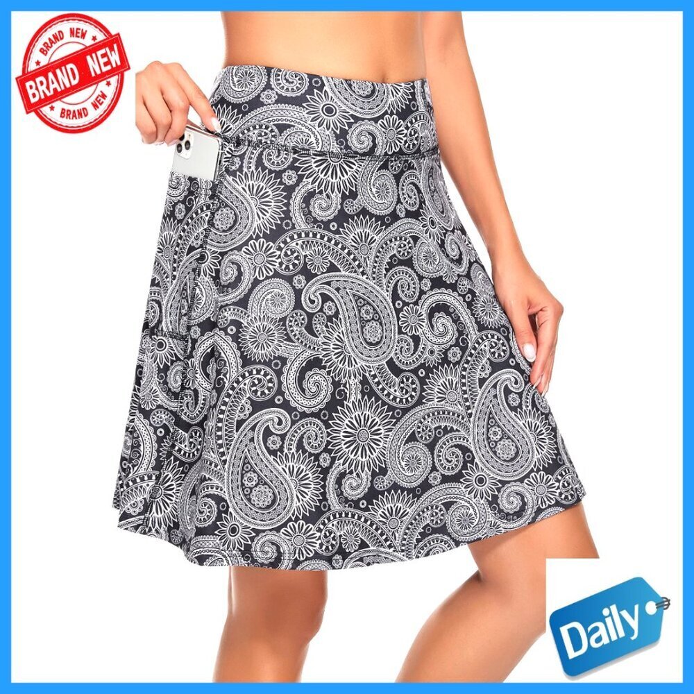 Women's Knee Length Athletic Skort with 4 Pockets, Polyester Spandex